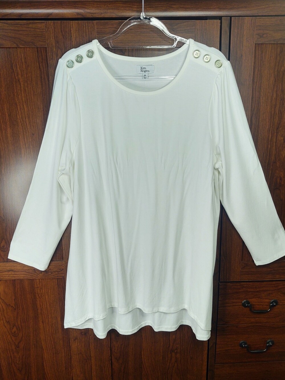NWT Kim Rogers 3/4 Sleeve Button Shoulder Top - Picture 2 of 8